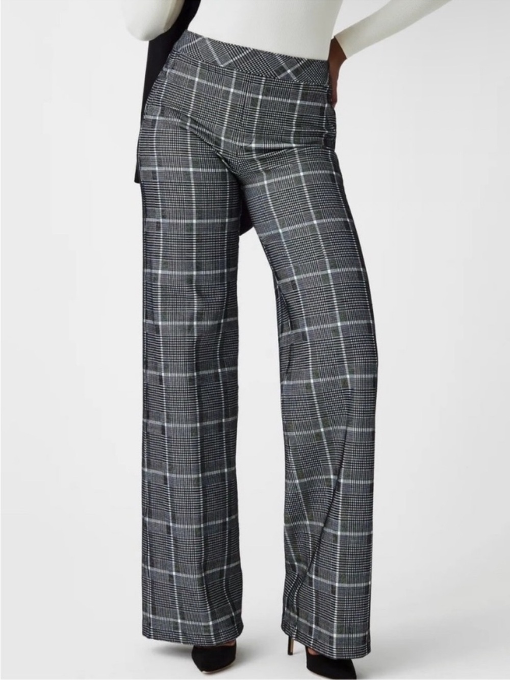 Spanx Wide Leg Jacquard Ponte Plaid Pants Cropped size small Like New